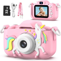 Goopow Kids Camera: Fun Digital Toy for Ages 3-8 with Cartoon Case & 32GB SD Card - Perfect Gift!