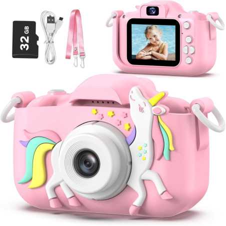 Goopow Appareil Photo Enfant: Photos & Vidéos HD, Housse Mignonne + Carte SD 32Go - Cadeau Parfait!