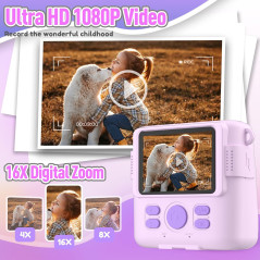 Kid-Friendly Instant Print Camera - Purple Digital Toy with 32GB SD Card (Ages 4-10)