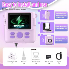 Appareil Photo Instantané Enfant + Vidéo HD 32GB Carte SD