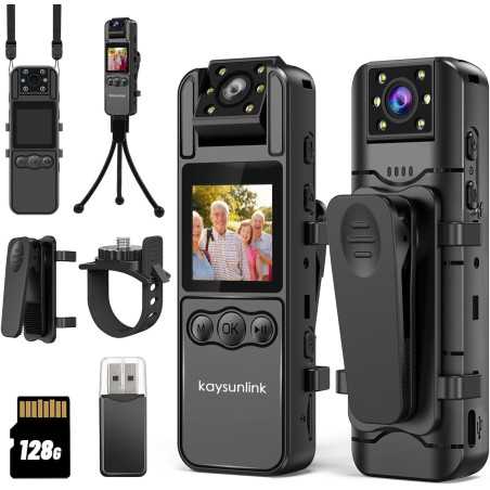 Mini Body Camera 1080P FHD - 128GB Wearable Camcorder for Sports & Security