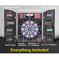WIN.MAX Electronic Dart Board Cabinet Set – LED Soft Tip Dartboard for Adults