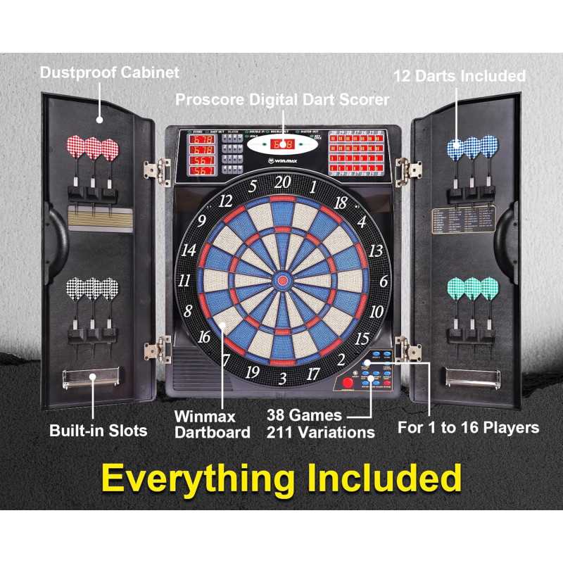 WIN.MAX Electronic Dart Board Cabinet Set – LED Soft Tip Dartboard for Adults