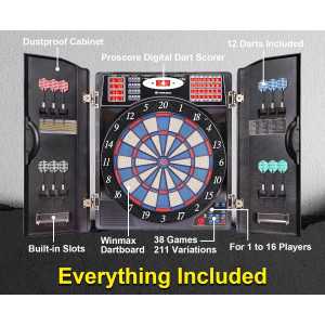 WIN.MAX Electronic Dart Board Cabinet Set – LED Soft Tip Dartboard for Adults