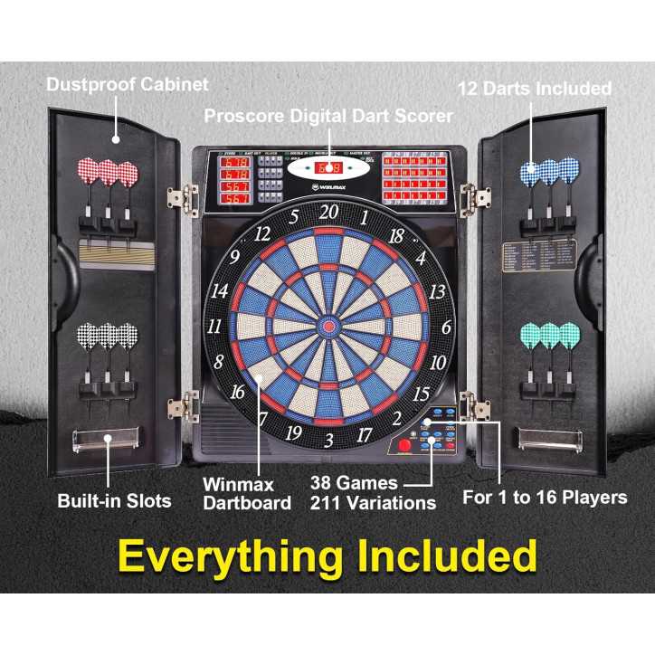 WIN.MAX Electronic Dart Board Cabinet Set - 38 Games, 12 Darts, Up to 16 Players! WIN.MAX Electronic Dart Board Cabinet Set - 38 Games, 12 Darts, Up to 16 Players!