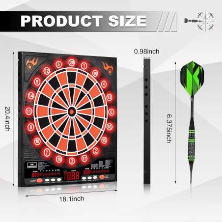 Electronic Dart Board Set: LED Scoreboard, 12 Darts & Extra Tips - Family Fun!