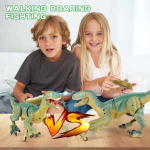 VERTOY Remote Control Walking Velociraptor Dinosaur Toy with Light & Sound - Birthday Gift for Kids 3-12 Years