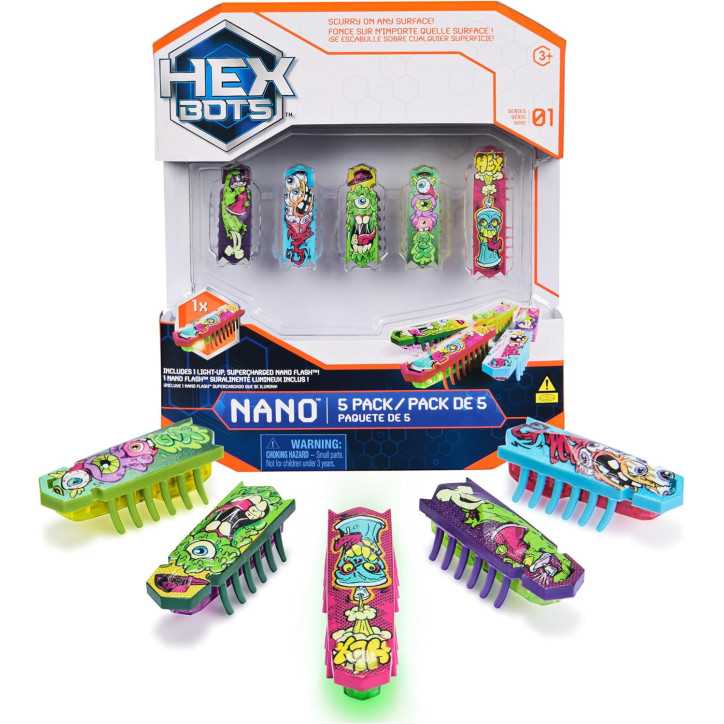 HEX BOTS Nano 5 Pack - 4 Mini Robots + Flash Bot Bonus, Jouet Sensoriel Vibrant pour Enfants & Chats 3+ HEX BOTS Nano 5 Pack - 4 Mini Robots + Flash Bot Bonus, Jouet Sensoriel Vibrant pour Enfants & Chats 3+