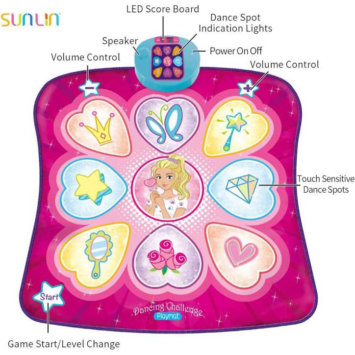 Tapis de danse SUNLIN avec LED, musique intégrée, volume réglable, 3 niveaux de difficulté (3-12 ans) Tapis de danse SUNLIN avec LED, musique intégrée, volume réglable, 3 niveaux de difficulté (3-12 ans)