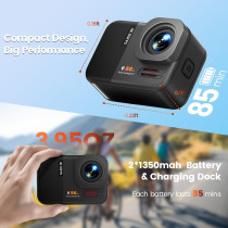 4K 60FPS 48MP WiFi Action Camera with Touchscreen, 50FT Waterproof, EIS, 8X Zoom, Remote & 64GB Card