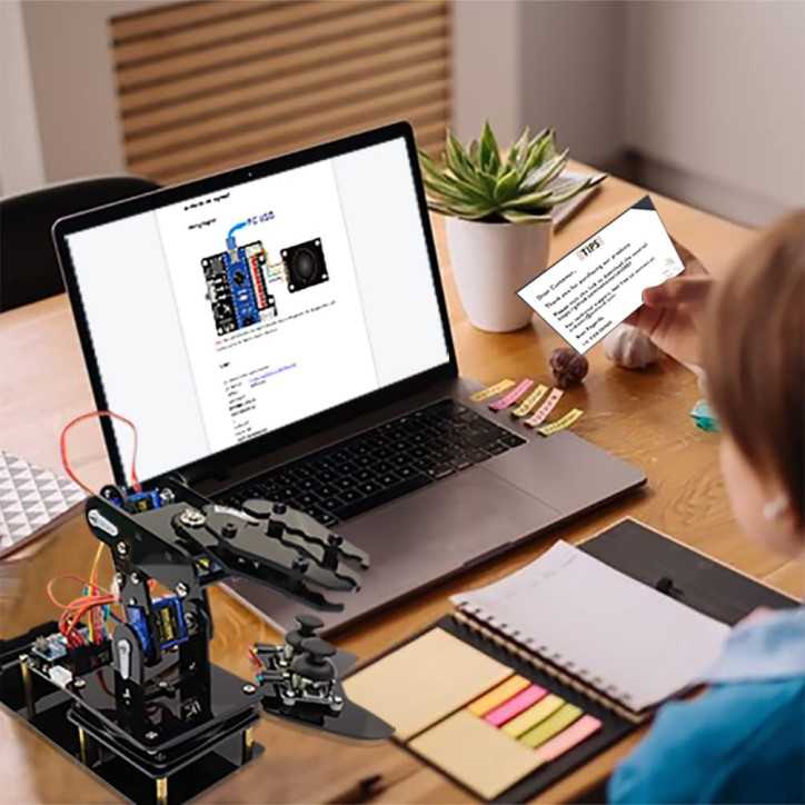 Bras Robotique Arduino - Kit Intelligent pour Débutants, Memorise et Reproduit Mouvements, Prog., Math, Science Bras Robotique Arduino - Kit Intelligent pour Débutants, Memorise et Reproduit Mouvements, Prog., Math, Science