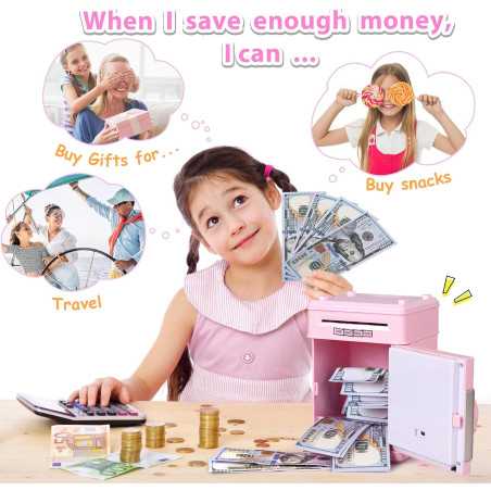 Electronic Kids Piggy Bank ATM Machine - Birthday Gift Toy for Girls Ages 5-10 Money Safe
