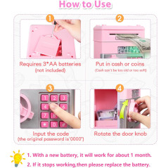Coffre Tirelire Électronique Fille 5-10 Ans Cadeau Anniversaire