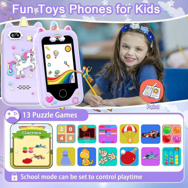 Téléphone Enfant Fille 3-10 ans Jouet Éducatif Violet 8GB