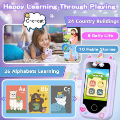Téléphone Enfant Fille 3-10 ans Jouet Éducatif Violet 8GB