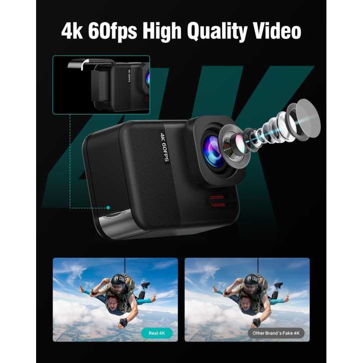 Kit complet : caméra d’action 4K avec Wi-Fi, accessoires, SD 64Go et batteries incluses