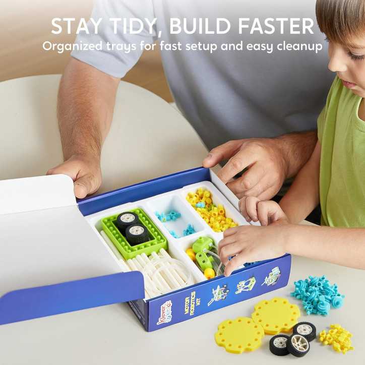 36-in-1 robotics: racing cars, walking bots, smart tray, tutorials, team play—STEM fun for young inventors!