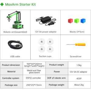 MaxArm: precise, expandable robotic arm – WiFi/Bluetooth, Python/Arduino, AI, multiplatform. Create, code and innovate!