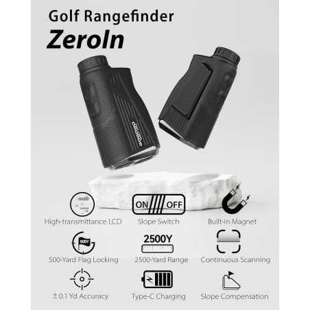 Ultimate precision: ZeroIn Rangefinder, 3 modes, flag lock vibration, slope, 2500 yards, fast USB-C charging