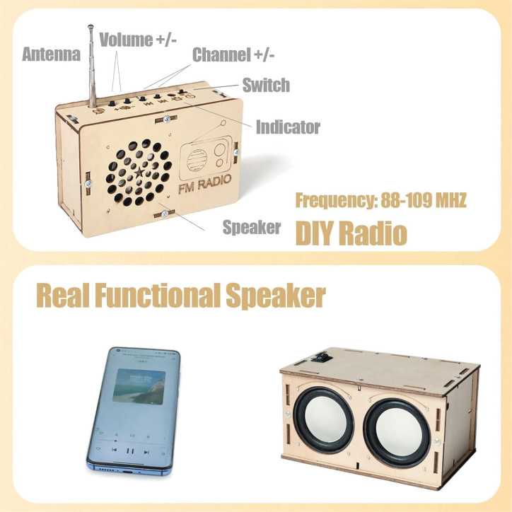 Science en musique : kit radio + haut-parleur DIY, facile, sûr, réel, cadeau idéal pour petits curieux et créatifs