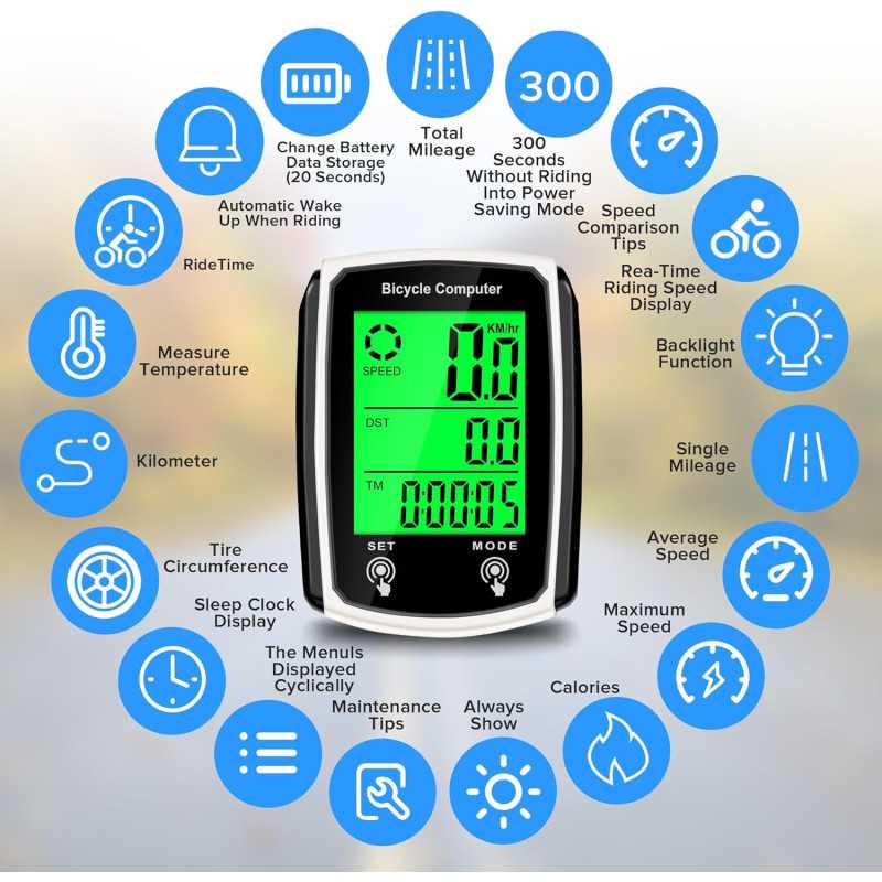 Compteur vélo filaire LCD MPH/KM/h avec fonctions multiples