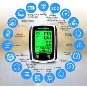 Compteur vélo filaire LCD MPH/KM/h avec fonctions multiples