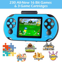 Console Retro 16 Bit 230 Jeux HD Écran 3 Rechargeable Bleu