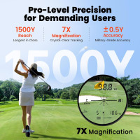 Golf Laser Rangefinder with Slope, 1500Y Range & 7X Magnification
