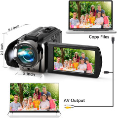 Caméscope Full HD 1080P 24MP LCD Rotatif 16X Zoom Noir