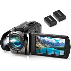 Full HD 1080P Digital Camcorder 24MP, 16X Zoom, 270° LCD + 2 Batteries