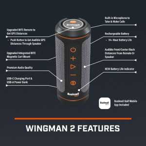 Bushnell Wingman 2 Golf Speaker 2024 | GPS, Music & Magnetic Mount Bundle