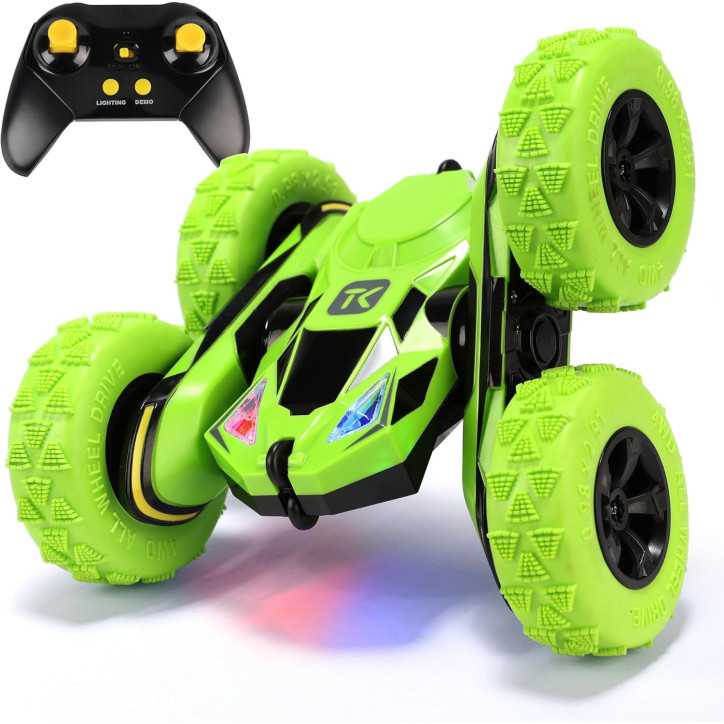 Threeking RC Double-Sided Stunt Car, 360° Flips & Rotations, Remote Control Toy - Green Threeking RC Double-Sided Stunt Car, 360° Flips & Rotations, Remote Control Toy - Green