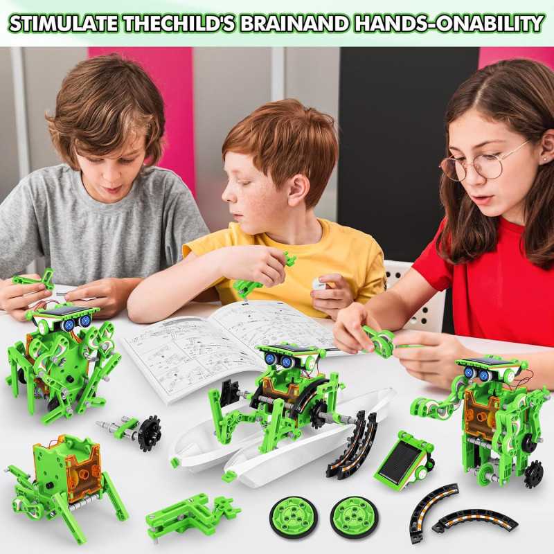Jeu Robot Solaire 13-en-1 STEM pour Enfants 8-12 Ans Vert