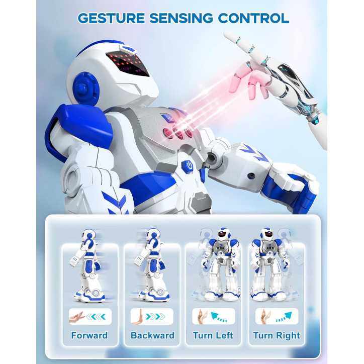SONOMO RC Programmable Robot Toy for Kids 6-9, Gesture Control 2.4GHz, Upgraded Blue & White Version
