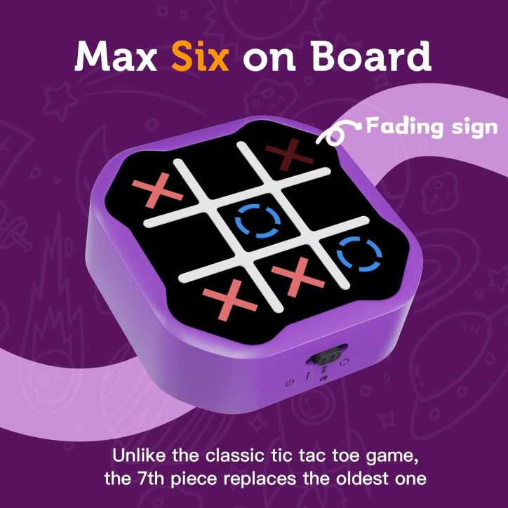 3-in-1 Electronic Tic Tac Toe Game - Handheld Travel Toy with Silent Mode, Purple, Fun for Kids & Adults 3-in-1 Electronic Tic Tac Toe Game - Handheld Travel Toy with Silent Mode, Purple, Fun for Kids & Adults