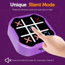 3-in-1 Electronic Tic Tac Toe Game - Handheld Travel Toy with Silent Mode, Purple, Fun for Kids & Adults