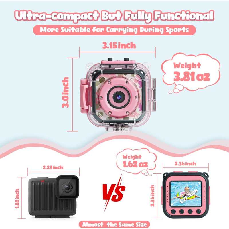PROGRACE Kids Waterproof Camera for Girls - 1080P HD Underwater Camcorder