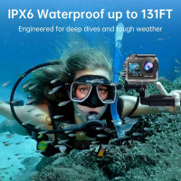 4K 60FPS Action Camera 20MP Waterproof Touchscreen 131FT Underwater EIS WiFi Remote 170° Wide Angle