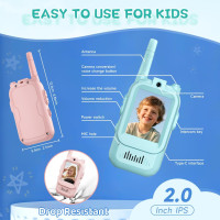 Video Walkie Talkies for Kids 2-Pack Rechargeable Intercom Toys for Ages 3-12, Indoor & Outdoor Play (Blue/Pink)