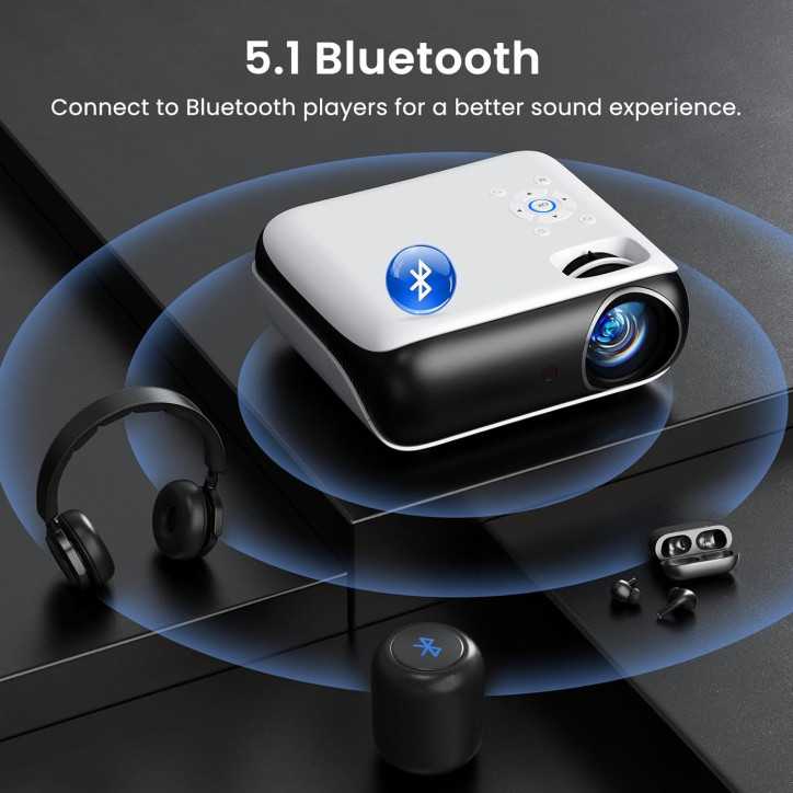 HAPPRUN 1080P Bluetooth Portable Projector, Full HD Outdoor Movie with Built-in Speaker, Multi-Device Compatible HAPPRUN 1080P Bluetooth Portable Projector, Full HD Outdoor Movie with Built-in Speaker, Multi-Device Compatible