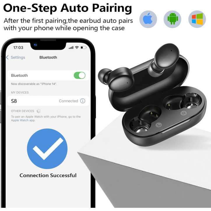 Kurdene Wireless Earbuds Bluetooth 5.3, Lightweight In-Ear Headphones with Deep Bass & Built-in Mics for Clear Calls