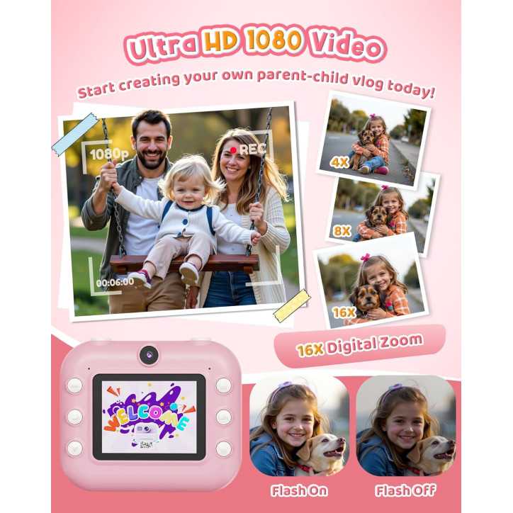 Instant Dual Lens Kids Camera with 1080P Video, Front & Rear Selfie, Portable Digital Toy for Ages 3-12 Instant Dual Lens Kids Camera with 1080P Video, Front & Rear Selfie, Portable Digital Toy for Ages 3-12