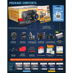 Caméra Dash ROVE R2-4K Dual 4K Front/Arrière + Carte 128GB