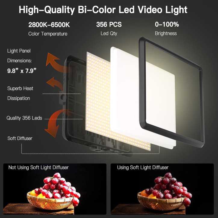 Kit Lumière Vidéo LED 2-Pack NiceVeedi, 2800-6500K Dimmable avec Trépied & Support Téléphone 73 Kit Lumière Vidéo LED 2-Pack NiceVeedi, 2800-6500K Dimmable avec Trépied & Support Téléphone 73
