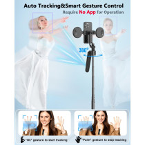 Vlogging Kit for iPhone/Android – 63” Auto Face Tracking Tripod, Light, Wireless Mics & Remote for TikTok & YouTube