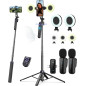 Vlogging Kit for iPhone/Android – 63” Auto Face Tracking Tripod, Light, Wireless Mics & Remote for TikTok & YouTube Vlogging Kit for iPhone/Android – 63” Auto Face Tracking Tripod, Light, Wireless Mics & Remote for TikTok & YouTube