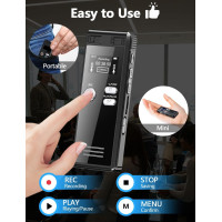 64GB Digital Voice Recorder with Playback, 4552H Audio, 3072Kbps HD Dual MIC, A-B Repeat, MP3 Player, TF Card Included