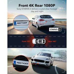 Caméra Tableau de Bord REDTIGER 4K Avant et Arrière GPS WiFi