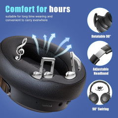 Casque Bluetooth BERIBES 65H, Micro, Bass Profond, Léger