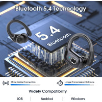 Wireless Bluetooth 5.4 Earbuds - 75H Playtime, ENC Noise Cancelling, IPX7 Waterproof, Sport Earhooks, Deep Bass